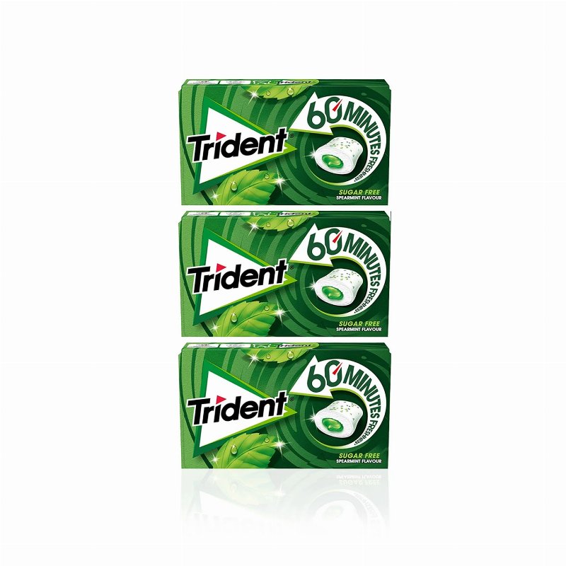 Trident 60 Minutes Pastilha Elástica Spearmint 22 gr - Pack 3 X 22 gr