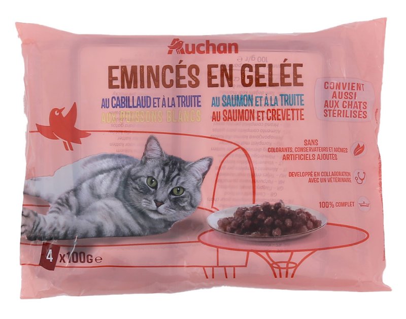 Comida Húmida Para Gato Auchan Saquetas Pedaços Em Geleia Peixe 4X100 g