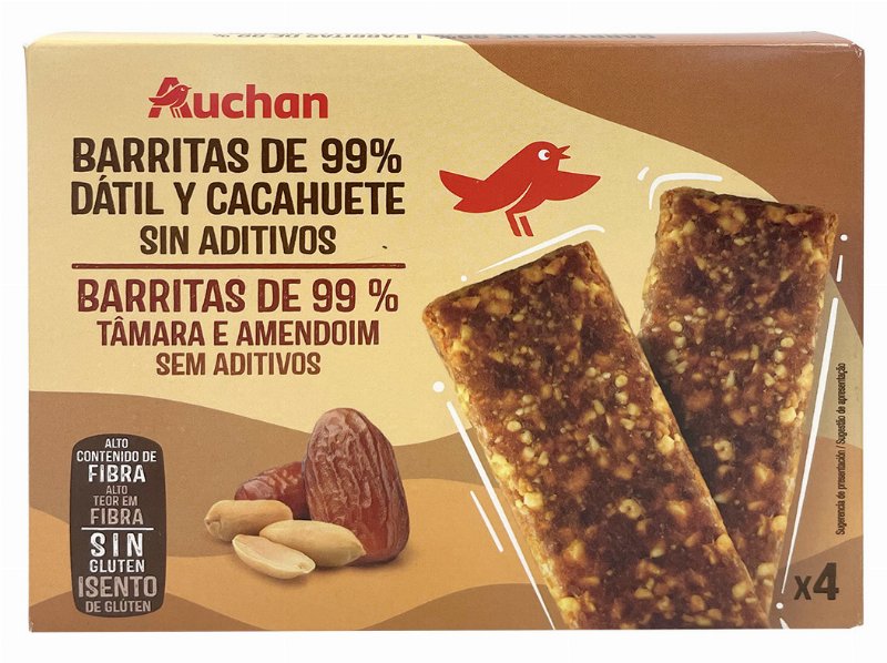 Barrita Auchan Tâmara E Amendoim 4 Unidades 120 g