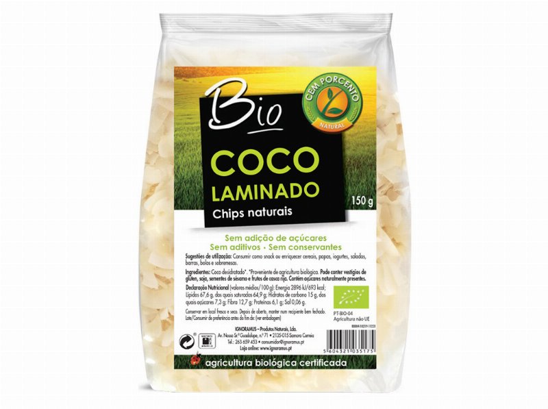Chips De Coco Cem Porcento Chips De Coco Bio 150 g