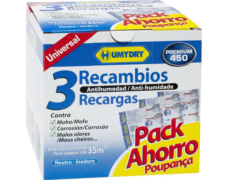 Recarga Para Desumidificador Humydry Inodoro 450 g Pack 3 Unidades