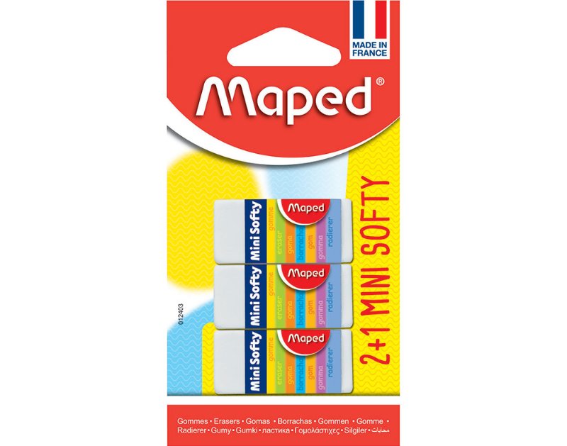 Borracha Mini Softy Maped Branco 3 Unidades