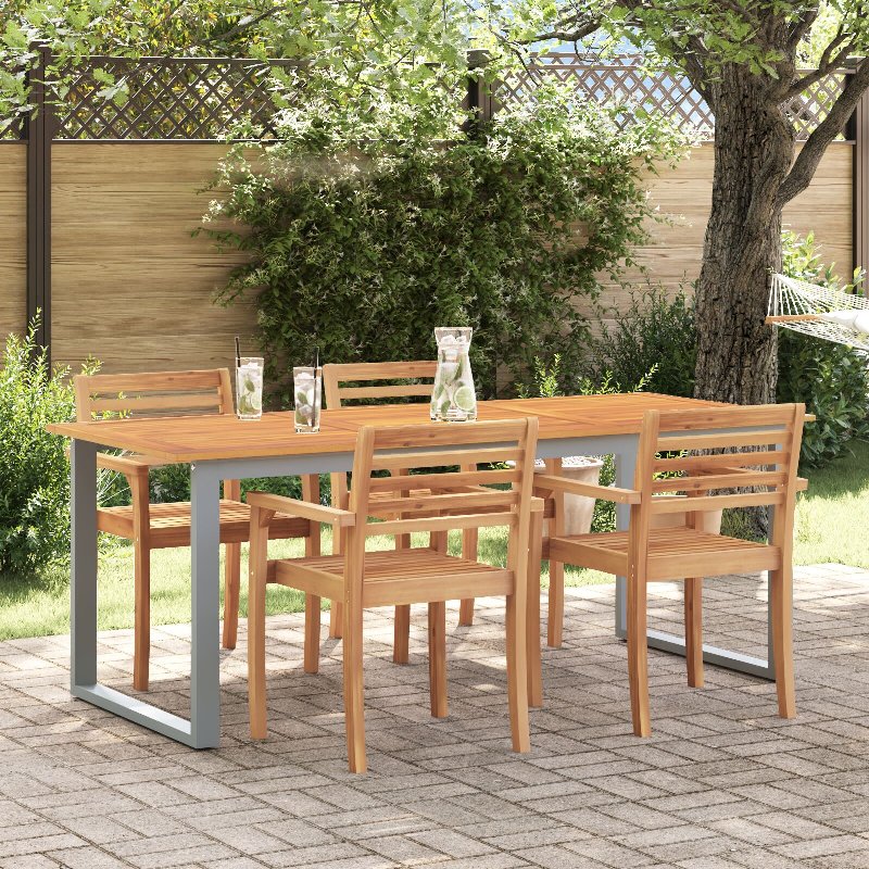 Mesa De Jantar Externa Hkh Cinza Aço E Madeira Sólida De Acácia - Cinzento
