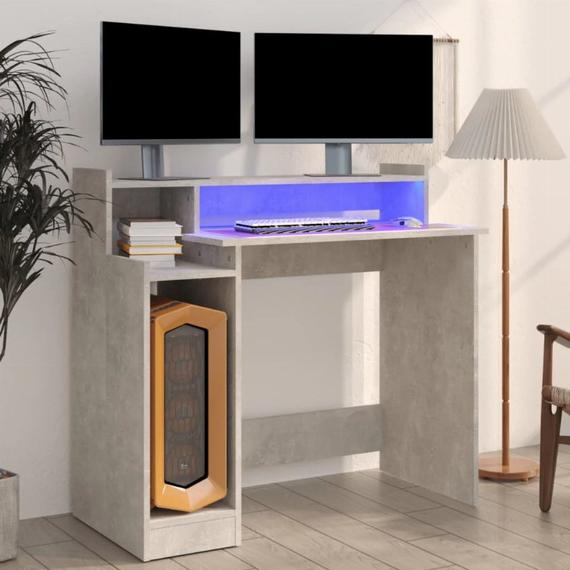 Hkh Secretária C/ Led Derivados Madeira Cimento - Cinzento