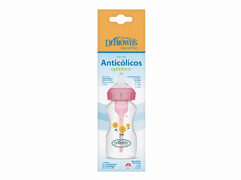 Biberão Dr. Brown's Boca Larga Rosa 270 ml 1Un