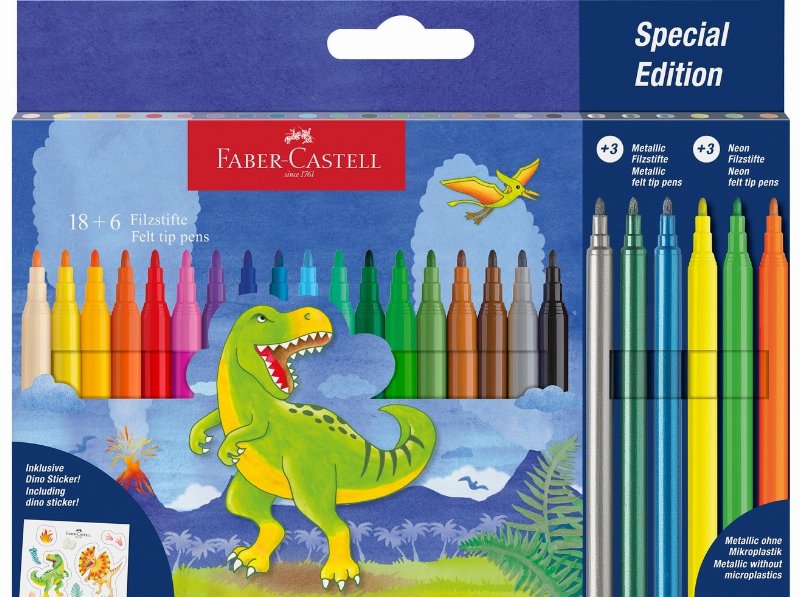 Marcadores Colorir Faber-Castell Dino 18+6 Unidades