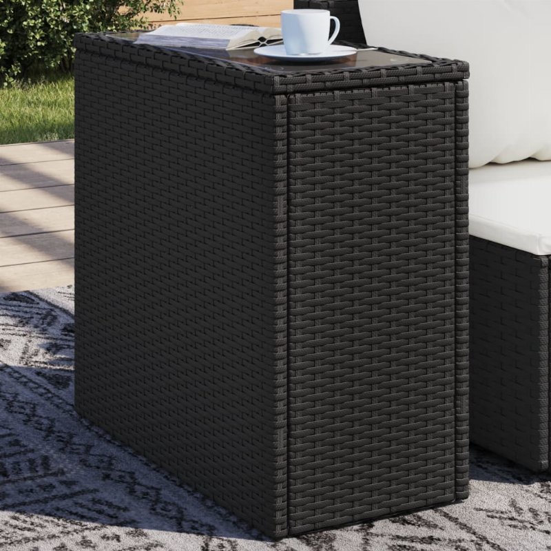 Hkh Mesa De Apoio Jardim C/ Tampo Vidro 58X27,5X55 Cm Vime Pe - Preto