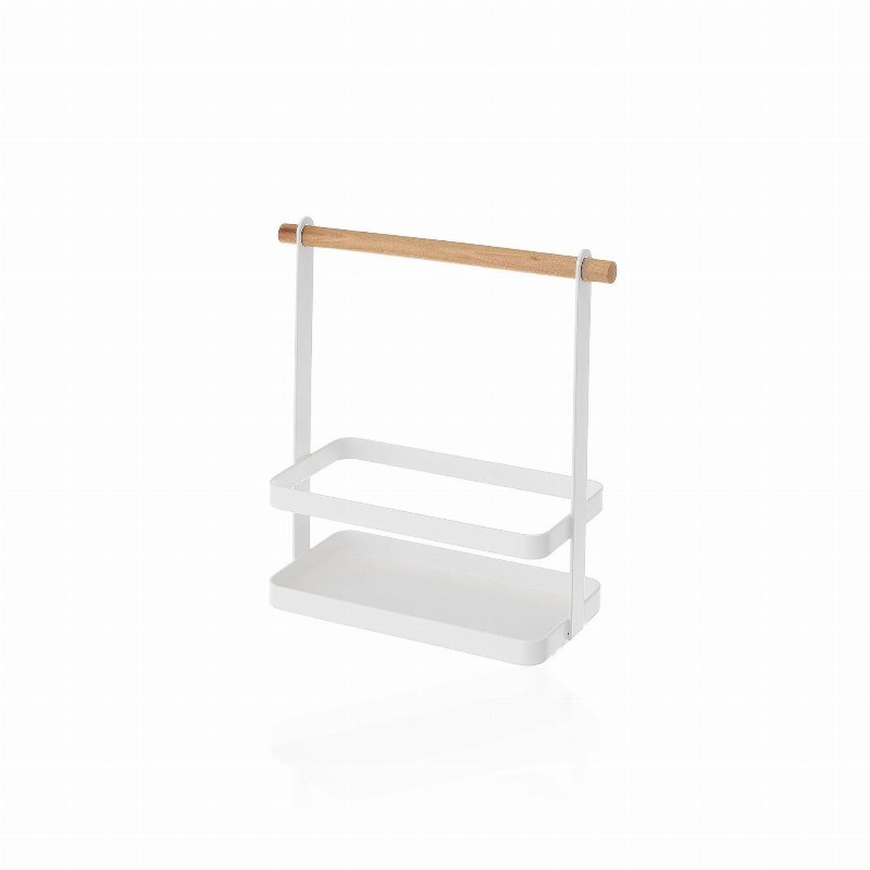Cesta Metal Branco Asa Madeira Para Frascos