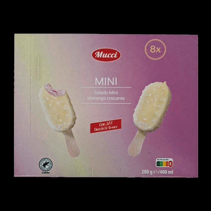 Mini Gelados De Morango Crocante Com Chocolate Branco 8 X 50 ml