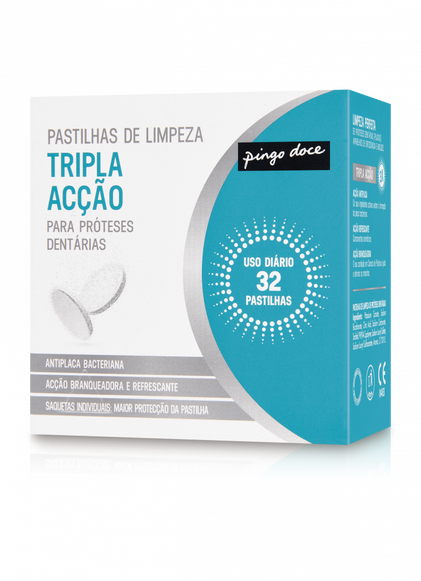 Pastilhas Para Limpeza De Próteses Dentárias Pingo Doce 32Un