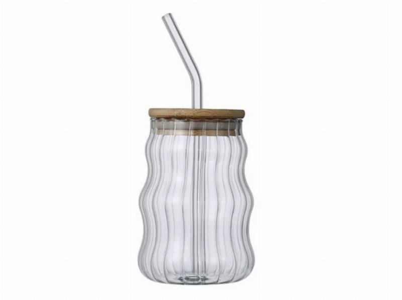 Copo Vidro Com Palhinha Actuel Tampa Bamboo 35 cl