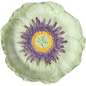 Prato 21Cm Flor Verde Com Centro Lilás Kasa