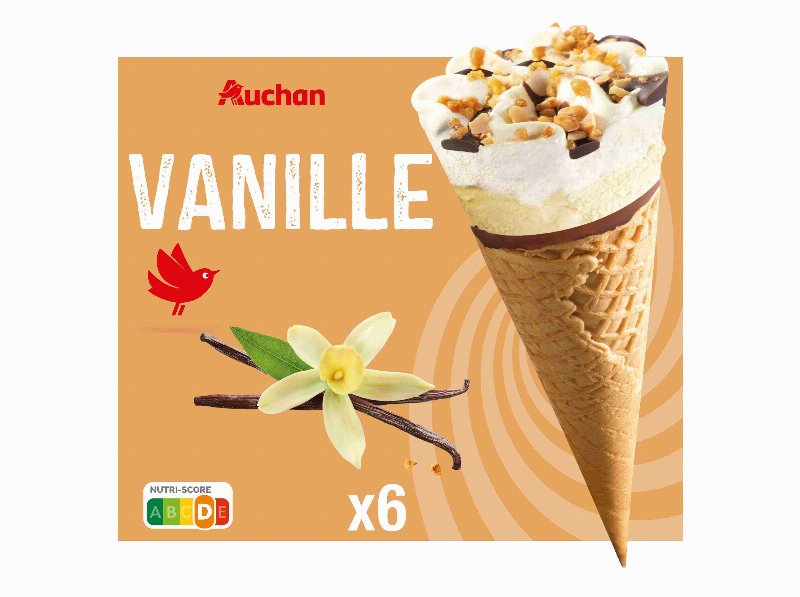 Gelado Cone Auchan Baunilha 6X120 ml