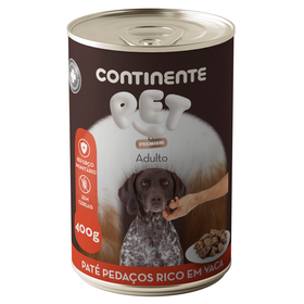 Comida Húmida Para Cão Adulto Sem Cereais Paté Vaca Continente Pet Premium 400 g
