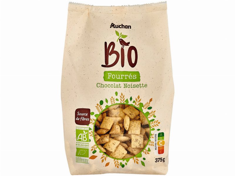 Cereais Auchan Bio Recheados Chocolate Avelã 375 g