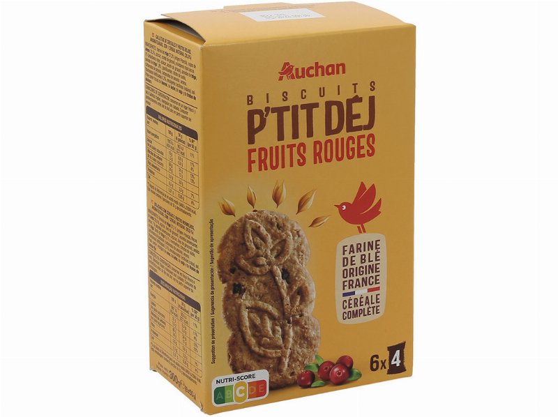 Bolacha Auchan Pequeno Almoço Cereais Frutos Vermelhos 6 Saquetas 300 g