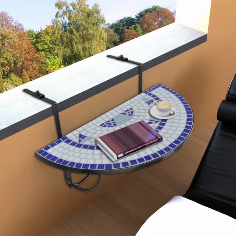 Hkh Mesa De Varanda Suspensa Mosaico Azul E Branco - Multicolor