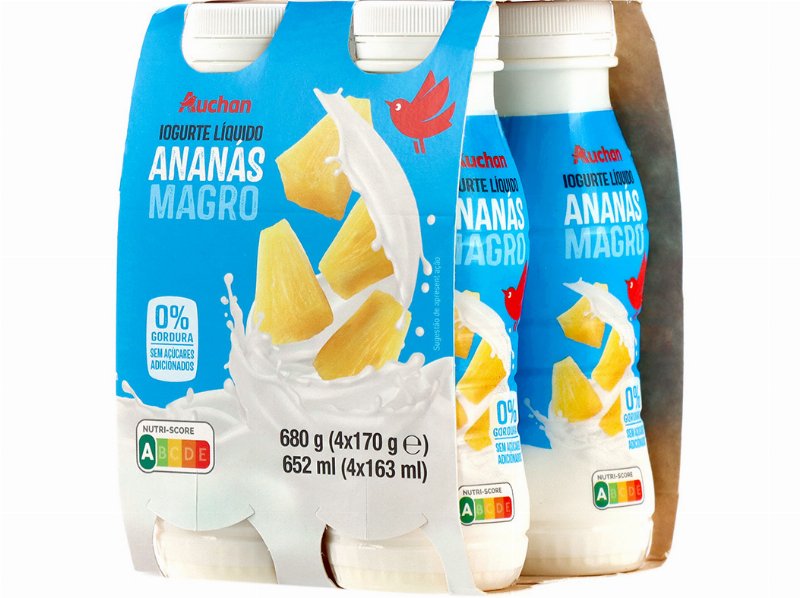 Iogurte Auchan Líquido Magro Ananás 4X170 g