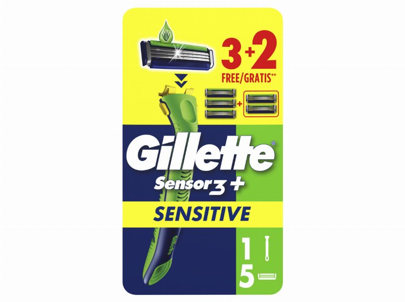 Lâminas Descartáveis Gillette Sensor3 Plus Sensitive 3+2Un