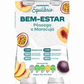 Iogurte Líquido Bem-Estar Pêssego E Maracujá Sem Lactose Continente Equilíbrio 640 gr (4 Un)