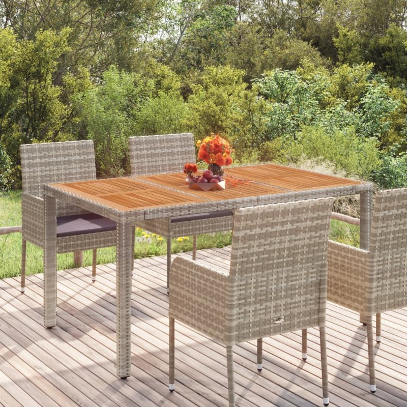 Hkh Mesa De Jardim Com Tampo De Madeira Vime Pe Cinza - Cinzento