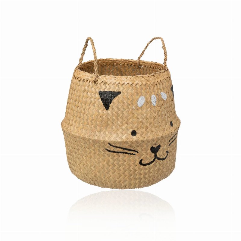 Hkh Cesto Decorativo Infantil Em Palha Gato