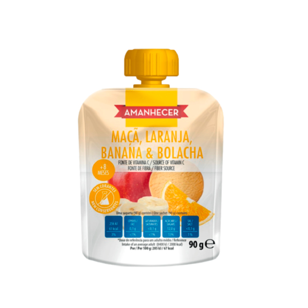 Bolsa De Fruta Maçã, Laranja, Banana E Bolacha 90 g Amanhecer