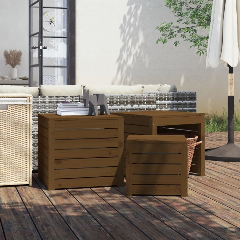 Hkh 3 Pcs Conjunto De Caixas De Jardim Pinho Maciço Castanho Mel - Marrom