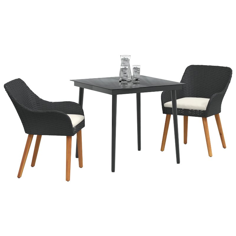 Hkh Conjunto De Jantar De Jardim De 3 Peças Em Rattan - Preto