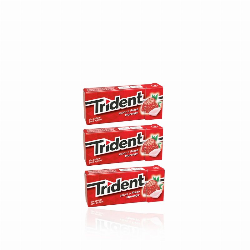 Trident Pastilha Elástica Fresh Morango 14,5 gr - Pack 3 X 14,5 gr