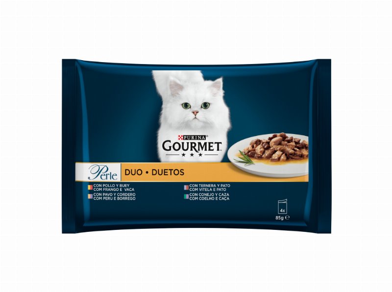 Comida Húmida Para Gato Gourmet Perle Duet Com Carne 4X85 g