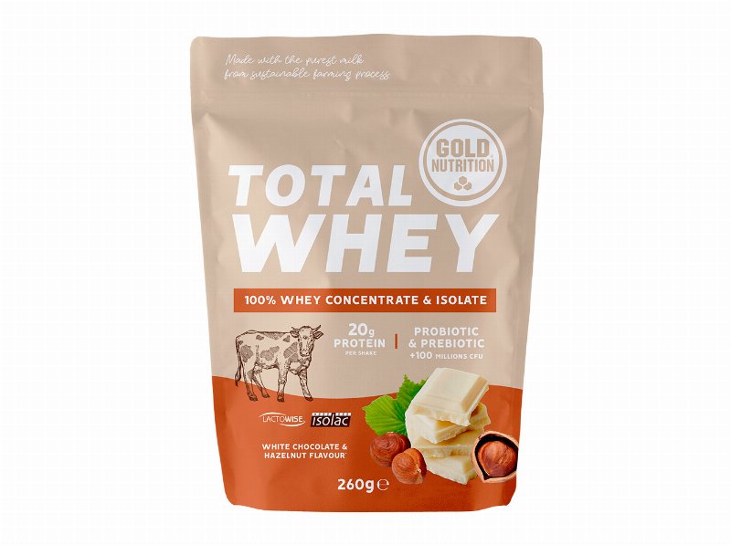 Proteína Goldnutrition Total Whey Chocolate Branco Avelã 260 g