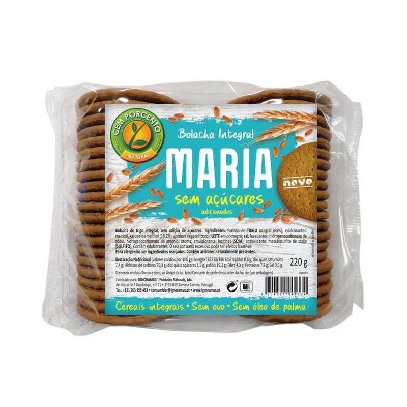 Bolacha Maria Sem Açúcar Cem Porcento 220 g