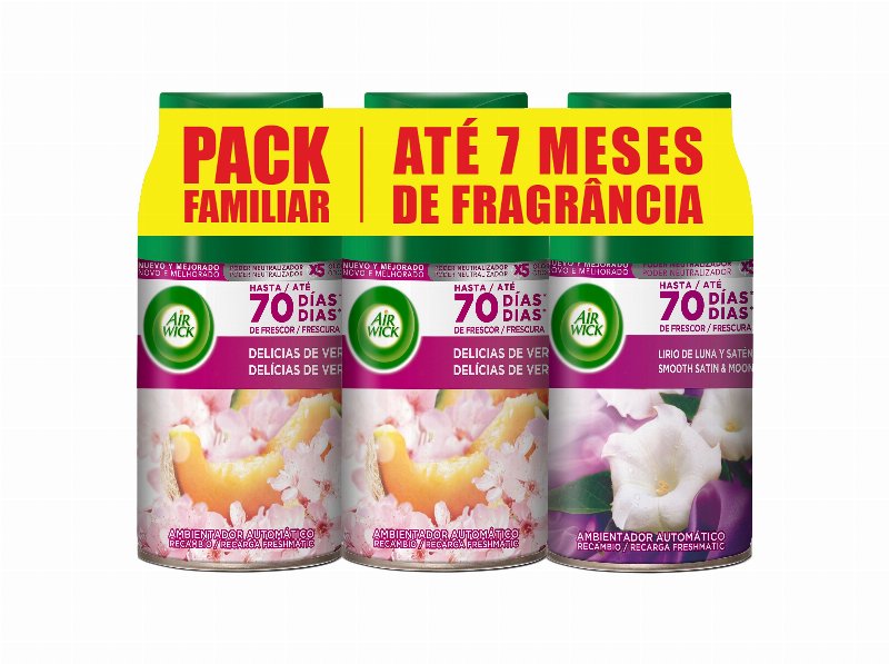 Ambientador Recarga Air Wick Freshmatic 2 Delicias Verão + 1 Smooth&Moon 3X250 ml