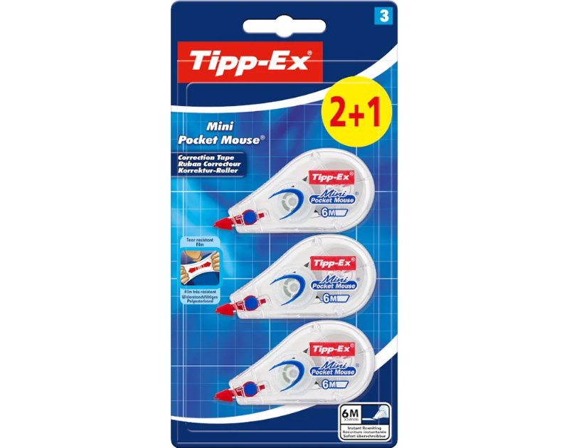 Fita Corretora Mini Bic Pocket Mouse 3 Unidades 5Mmx5M