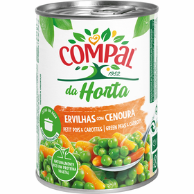 Ervilhas Com Cenoura Lata Sem Glúten Compal Da Horta 410 gr (Peso Escorrido 234 gr)