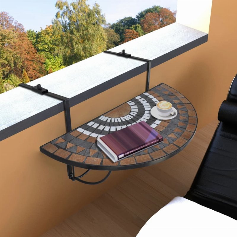 Hkh Mesa De Varanda Suspensa Mosaico Terracota E Branco - Marrom