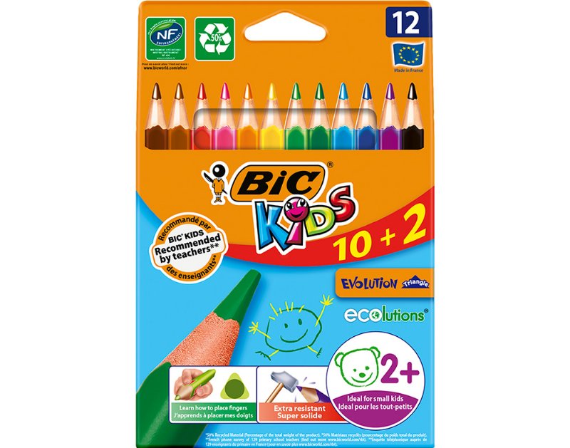 Lápis De Cor Kids Evolution Bic Triangulares 12 Unidades