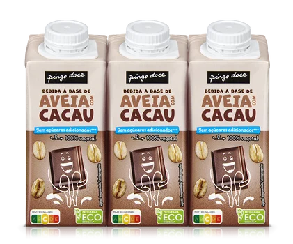 Bebida Vegetal De Aveia E Chocolate Sem Açúcar Pack 3 Pingo Doce 3x0.2L