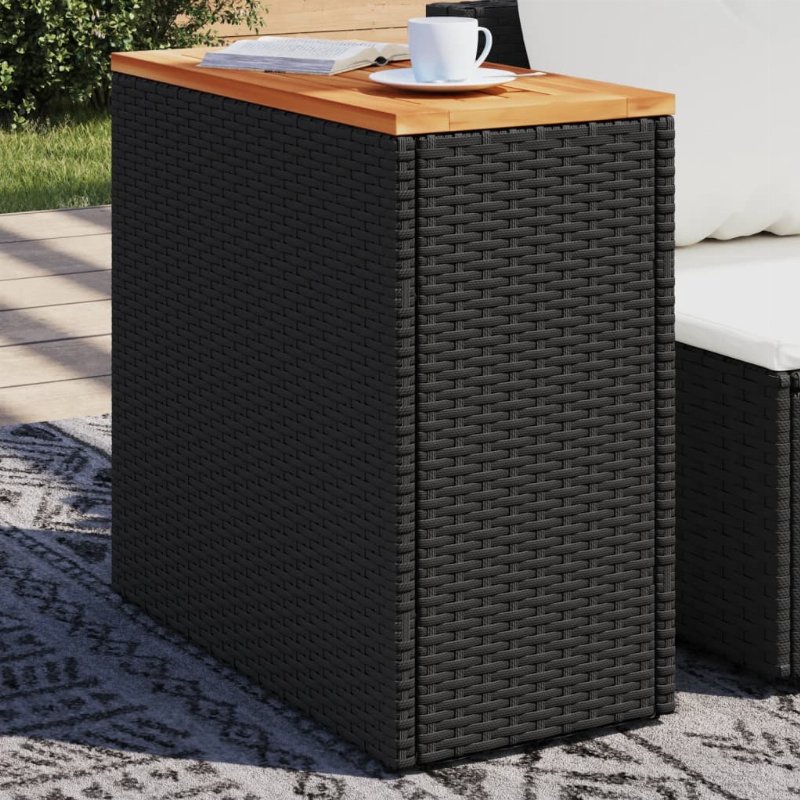 Hkh Mesa Apoio Jardim C/ Tampo Madeira 58X27,5X55 Cm Vime Pe - Preto
