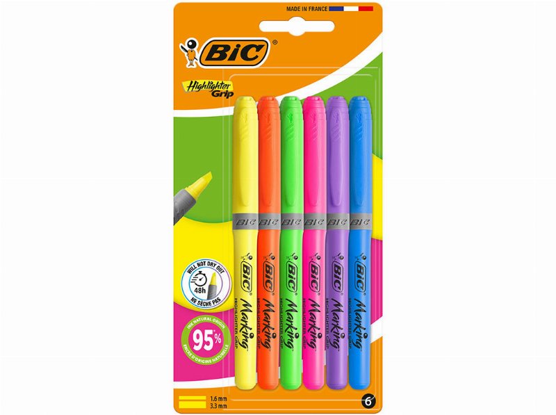 Sublinhador Bic Highlighter Grip Neon 6 Unidades