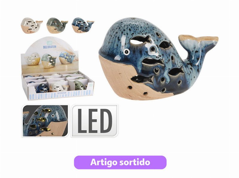 Decoração Baleia Porcelana Com Led 160X78X100Mm Cores Sortidas