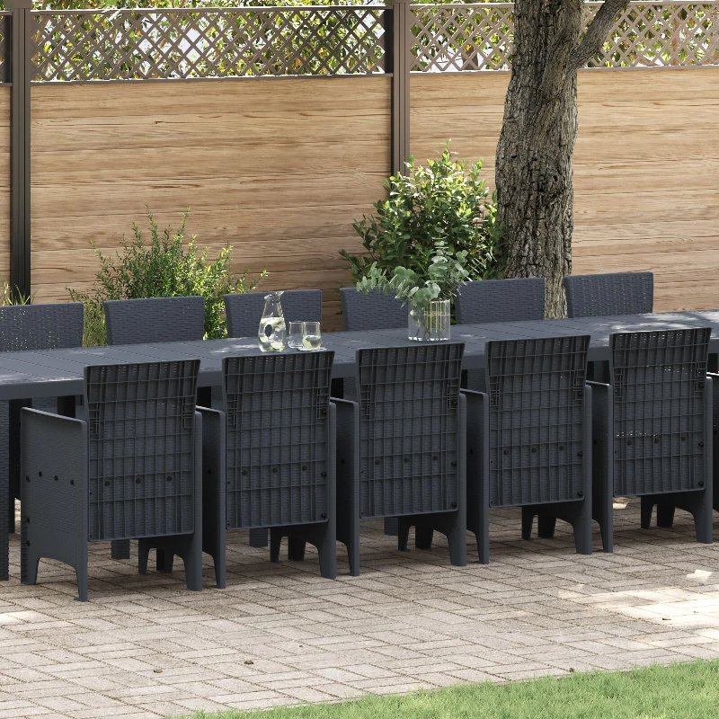 Hkh Conjunto De Jantar De Jardim Com Almofadas Em Rattan Sintético Com Mesa 250X100X73 Cm + Mesa 150X100X73 Cm + 2 Cadeiras Com Almofadas + 4 Cadeiras - Castanho