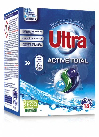 Detergente Máquina Roupa Cápsulas Active Total Ultra 18Dos