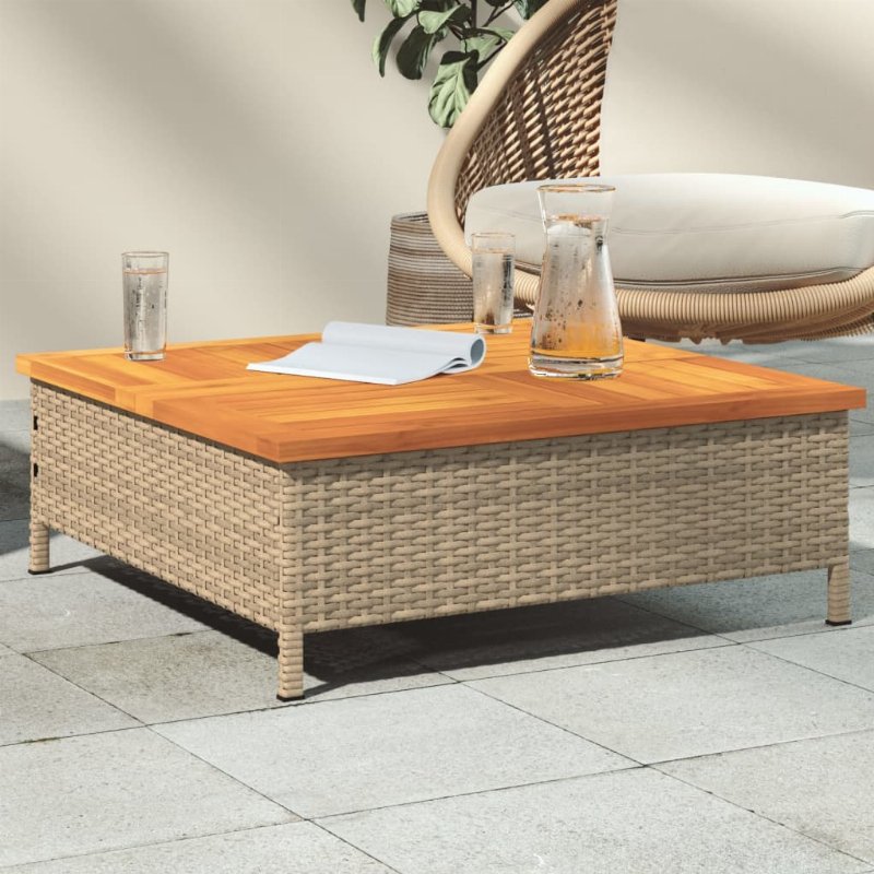 Hkh Mesa De Jardim 70X70X25 Cm Vime E Madeira De Acácia Maciça - Bege
