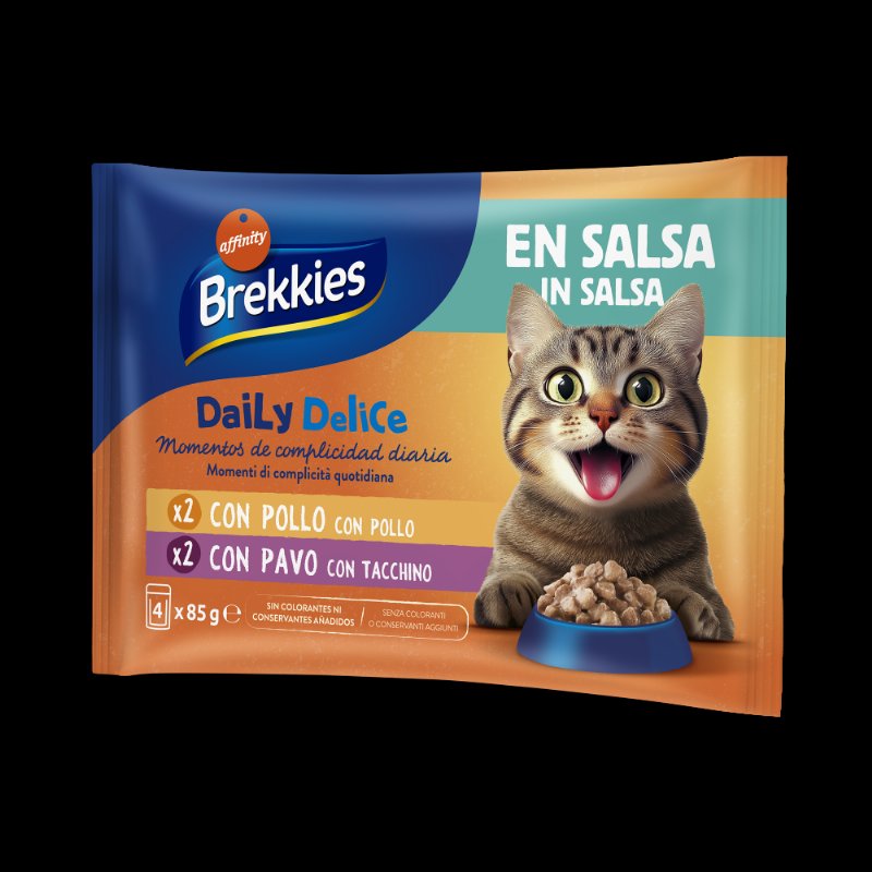 Comida Húmida Para Gato Frango E Peru Em Molho Brekkies 0.34Kg