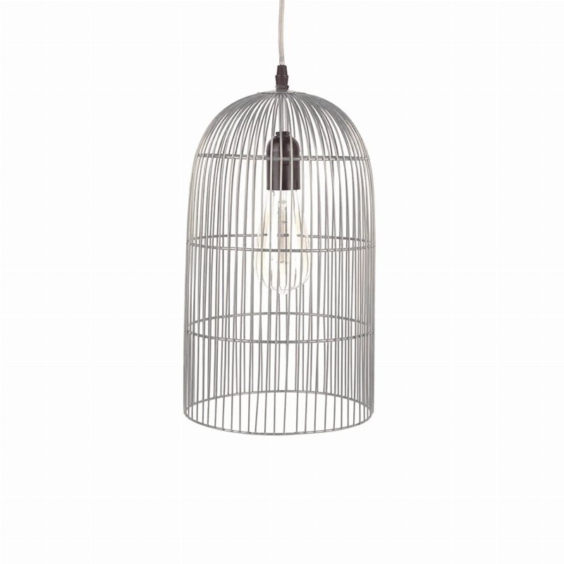 Candeeiro De Teto Metal Arame Prateado Forma De Gaiola