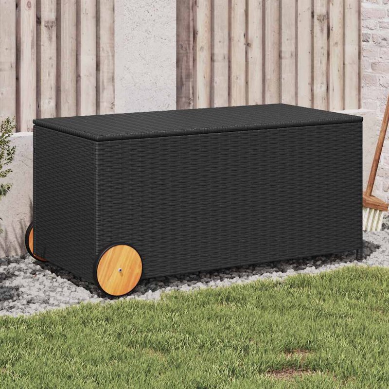 Hkh Caixa De Arrumação Para Jardim Com Rodas 190 l Vime Pe - Preto