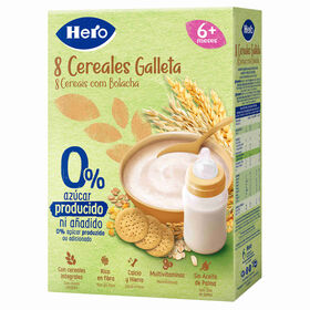 Papa Infantil Farinha Não Láctea 8 Cereais E Bolacha +6M Hero Baby 340 gr