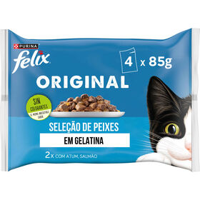 Comida Húmida Para Gato Adulto Seleção Peixes Em Gelatina Purina Felix 4 X 85 g